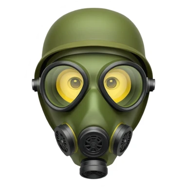 green gas mask, one filter sticker
