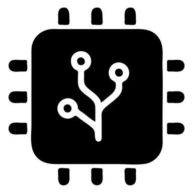 Modern curved CPU processor chip icon with clean lines and rounded corners. Minimalist design with subtle circuit pattern, no text, suitable for an app icon sticker