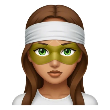 Greeneyed Woman with Long Brown hair completely blindfolded sticker