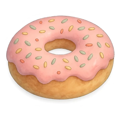 A donut with sprinkles in Ghibli style, detailed, with soft blue colors, no background. sticker