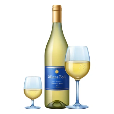 bottle of white wine with blue label sticker