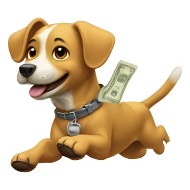 Dog flying away with lots of money sticker