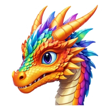 Glory the RainWing dragon's head showing iridescent scales and a gentle expression, based on Wings of Fire, colorful emoji-style illustration sticker