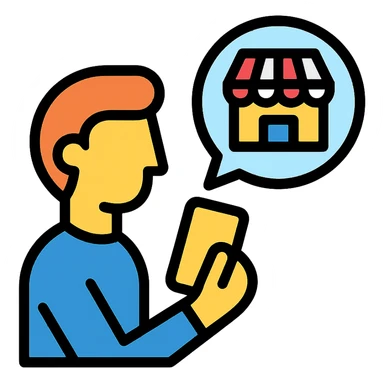 modern icon of a person using a phone to contact a store sticker