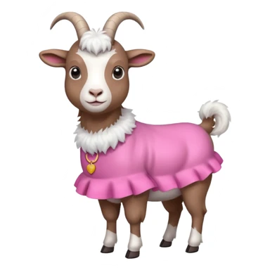 A goat standing on all four legs with pink dress sticker