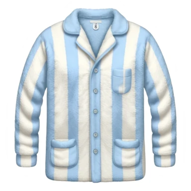 emoji of an isolated fluffy fleece pajama top with soft pastel vertical stripes, plush fuzzy texture, light grey and pastel blue tones, button-down long sleeves, neatly folded flat-lay, no person, no body, no mannequin, cozy warm winter mood, soft shading sticker