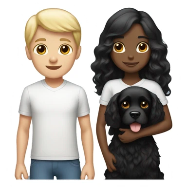 Black hair girl and Blond hair boy holding a black cocker spaniel sticker