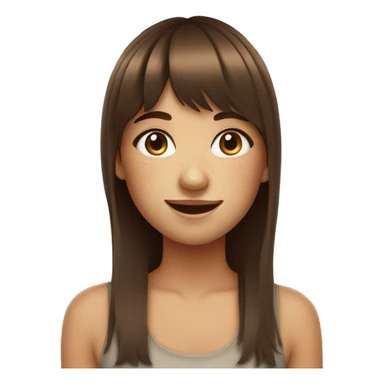 a girl with freckles on her cheeks smiling shyly with her brown hair and bangs sticker
