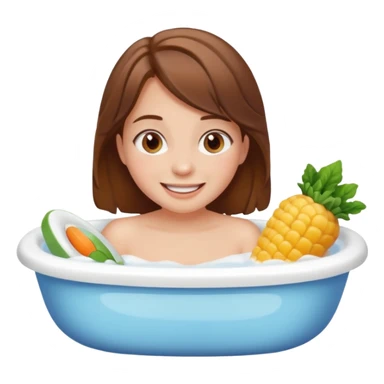 everyday life, brown hair girl, bath, food, play sticker