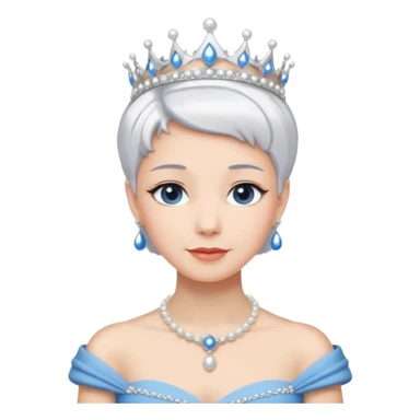 Queen with white short hair – silver tiara, pearl necklace, elegant gown, blue dress sticker
