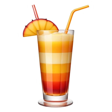 A beautiful cocktail with a gradient from red to orange, topped with mango pudding and lined with a striped straw. sticker