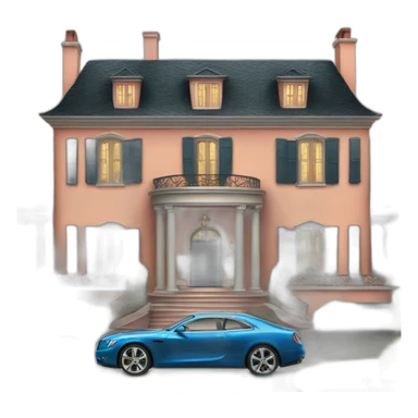 a mansion with a car sticker