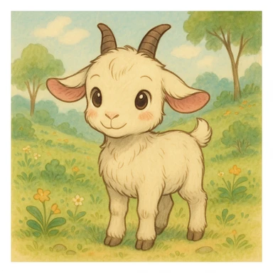 cute cartoon goat, ghibli style sticker