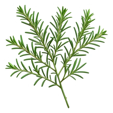Cinematic Realistic Rosemary Emoji, Fragrant and fresh, with slender green stems covered in needle-like leaves, which release a distinctive herbal scent. The plant seems to exude energy, with soft sprigs of leaves stretching upwards. Soft glowing outline, capturing the essence of earthy healing and aromatic delight in a sprig of rosemary! sticker