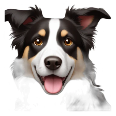 white and black dog with dark brown eyes happy  short hair mixed breed as border collie 2 years old with sticker