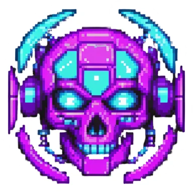 futuristic cyberpunk pixel art icon, vivid neon colors purple magenta cyan, minimal expressive design, 32x32, centered, high contrast, transparent background, no text, suitable for dark background, channel name symbol sticker