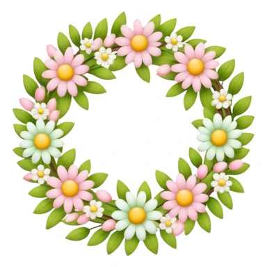 flower wreath with yellow, pink and white and green pastel colors, in a shape of an egg sticker