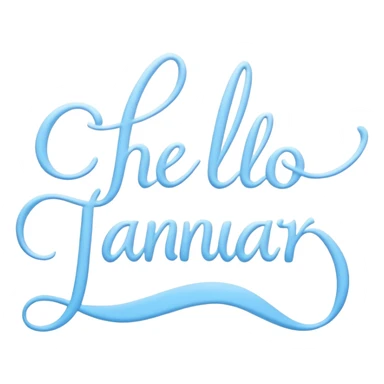 Light Blue “ hello January “ word in cursive sticker