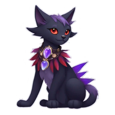 cool cartoon anthro edgy distinguished ethereal elegant beautiful fantasy black purple red ethereal fantasy nargacuga-Noivern-cat-Quiana-Fakemon collar harness moon gem jewels full body sticker