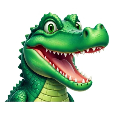 Cinematic Comical Crocodile Portrait Emoji, Head tilted dramatically with an exaggeratedly amused expression, featuring a striking, glossy emerald-green hide with bold textured scales and wide, expressive eyes filled with playful disbelief, Simplified yet hilariously expressive features, highly detailed, glowing with a slightly sassy glow, high shine, dramatic yet playful, stylized with an air of cheeky mischief, bright and endearing, soft glowing outline, capturing the essence of a spirited and over-the-top crocodile, so meme-worthy it feels like it could snap its jaws into internet fame instantly! sticker