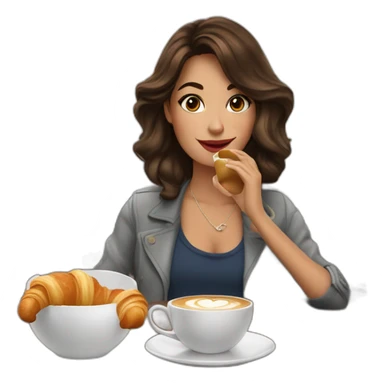 A brunette influencer drinking coffee and eating a croissant in a French bistro  sticker