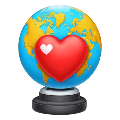 A glowing heart wrapped around a small globe, symbolizing love for travel and the world. Modern emoji design, vivid yet soft colors, clean background. sticker