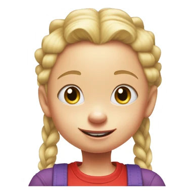 A little blonde girl with pigtails and little purple bows wearing a red long sleeved shirt and purple overalls, rugrats sticker