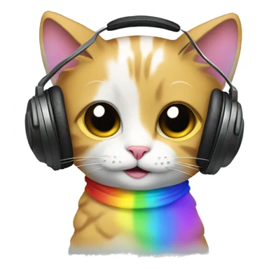 cat listening to music with rainbows sticker