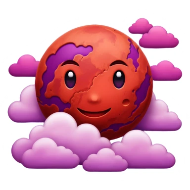 Crimson red planet with clouds and a purple sun behind it sticker