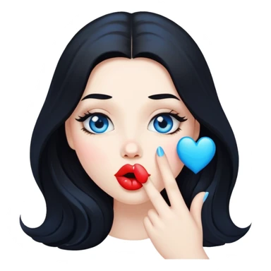 A cool pale girl with plump lips, long black hair, and blue eyes blows a kiss. sticker