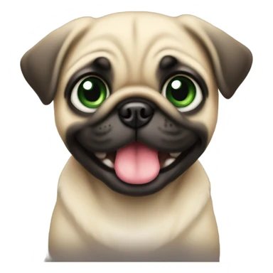 Cute Baby pug with big green eyes smiling with tongue out sticker