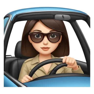 Brunette woman driving car like crazy. NewHappy face confidence  sticker