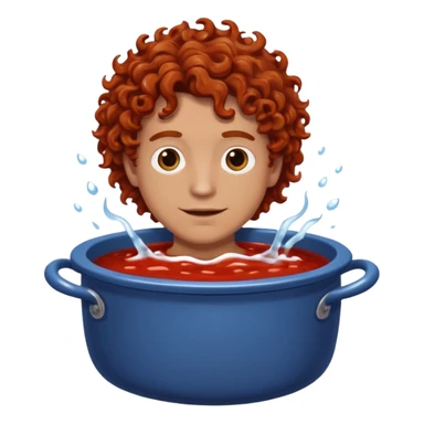 a white man with brown curly hair swimming in a pot of sauce sticker