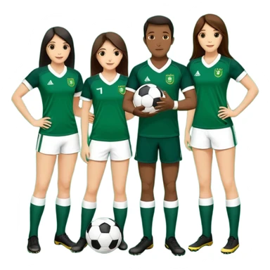 3 atletas, um homem no meio e duas mulheres com cores de pele diferentes, usando elementos esportivos, bola de futebol, luvas de luta e bola de vôlei. Coloque um chapéu de papai noel das cores verde e com uniforme azul e branco sticker