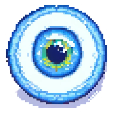 blue eye, stylized and bold, pixel art style sticker