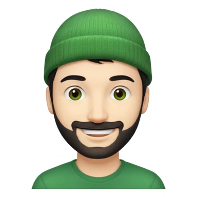 30-year-old French man, short black hair, green beanie, stubble, smiling sticker