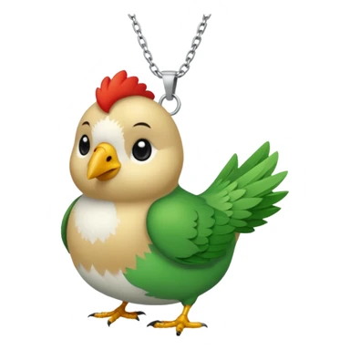 un oiseau classique tout vert avec un collier autour de son cou avec des breloque argentées et un seul poil blond qui fait une petite bouclette sur le front  sticker
