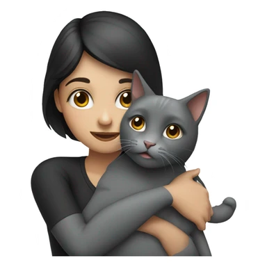 dark haired girl hugs gray cat sticker