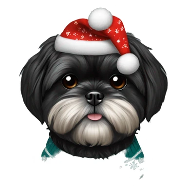 All black Shih Tzu with Christmas sweater sticker