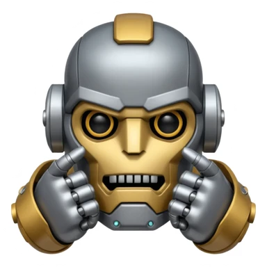 create an emoji with blitzcrank  (the league of legends champion)face in a sigma gigachad version that does the pose where u put ur index finger on top of your mouth to tell enemies to shut up or to signal that u mewing sticker