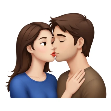 A brunette girl kisses a guy with brown hair. sticker
