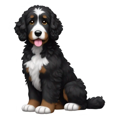 A black bernadoodle dog, black fur on everything except white belly and paws sticker