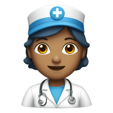 nurse wearing blue with a cap sticker