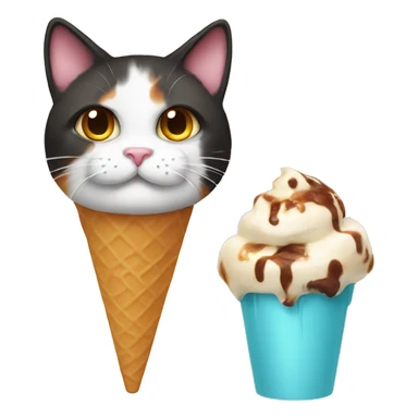 Icecream with fat calico cat sticker