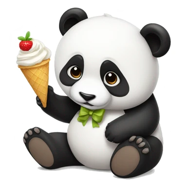 Panda with bow on its head eating icecream sticker