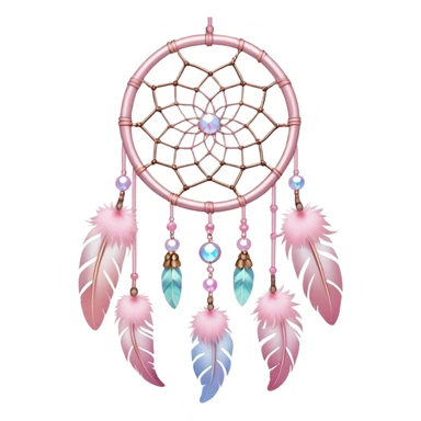 Hanging Iridescent pastel pink sakura crystals white-pearly suncatcher dreamcatcher with bells and feathers sticker