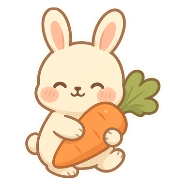 chibi sticker of a blushing bunny holding a carrot sticker