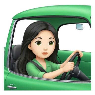 Long hair asian girl driving on her way in a green car  sticker