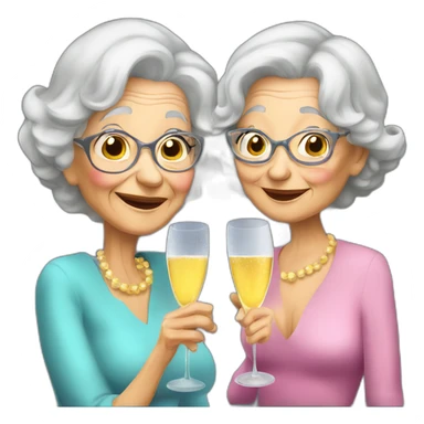 Very old grand ma & grand daughter drinking champagne sticker