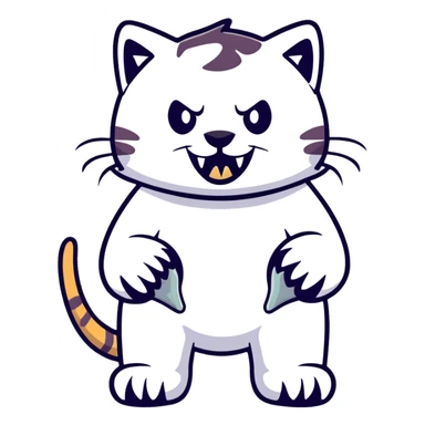 saber-toothed cat with a tiny body and enormous 8-inch fangs that are twenty times longer than its body, absurdly disproportionate teeth sticker